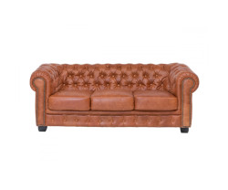 Třímístná pohovka Chesterfield z pravé kůže, vintage cracker