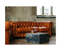 Třímístná pohovka Chesterfield z pravé kůže, vintage cracker