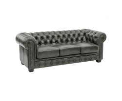 Třímístná pohovka Chesterfield z pravé kůže, zelená