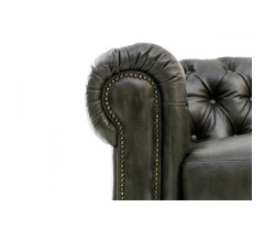 Třímístná pohovka Chesterfield z pravé kůže, zelená