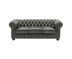 Třímístná pohovka Chesterfield z pravé kůže, zelená