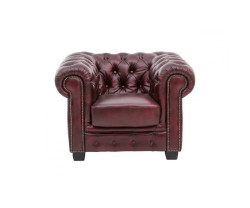 Křeslo Chesterfield z pravé kůže, červené