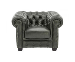 Křeslo Chesterfield z pravé kůže zelené